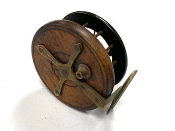 Antique Allcocks Coxon 4” Aerial Six Spoke Walnut Wood Reel